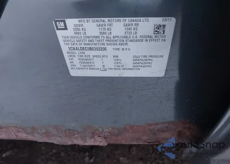 2011 Chevrolet Equinox 1Lt z USA, uszkodzony, nr VIN 2CNALDEC9B6393296